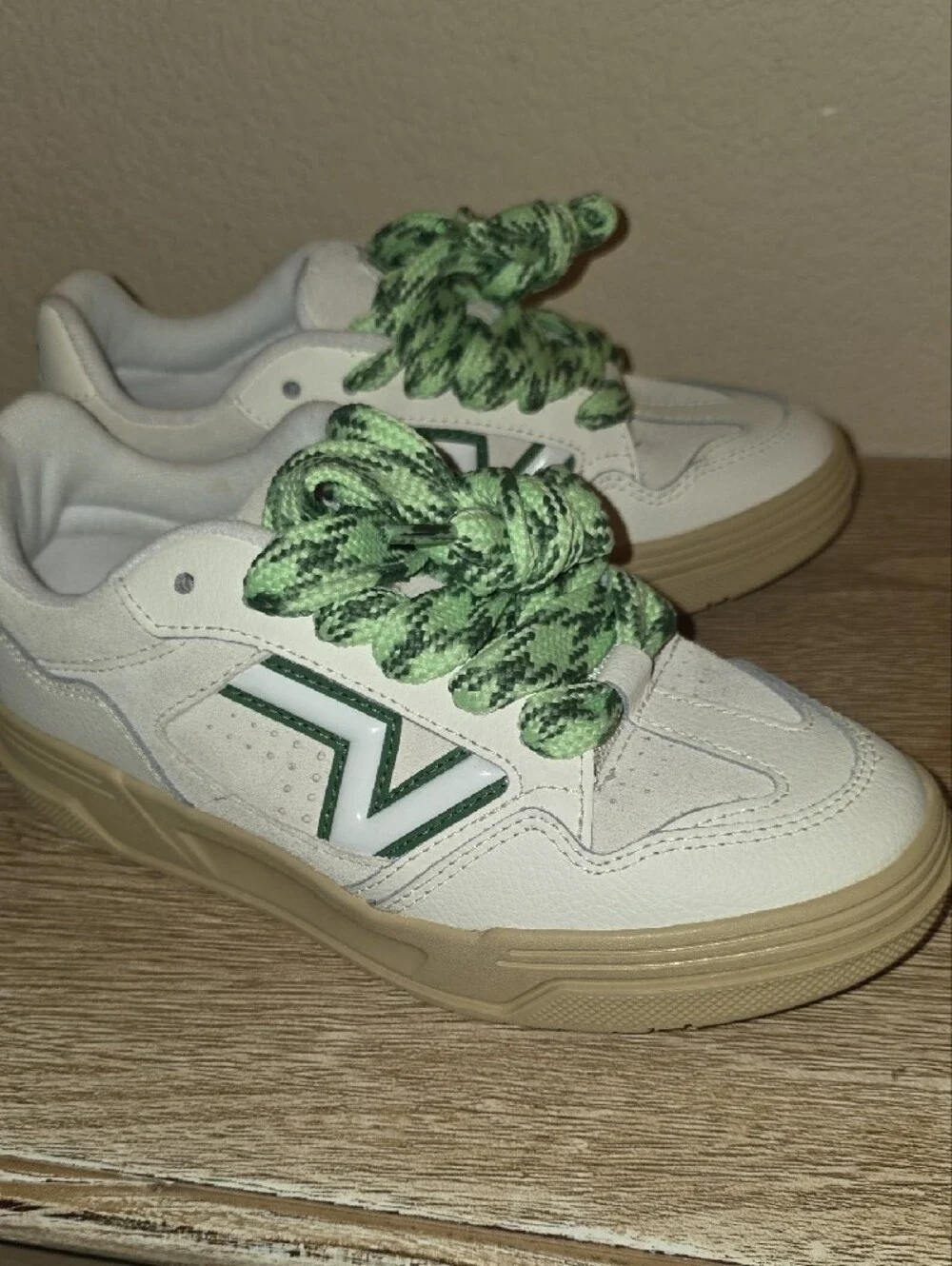 New Balance Kids White Sneakers with Green Accents